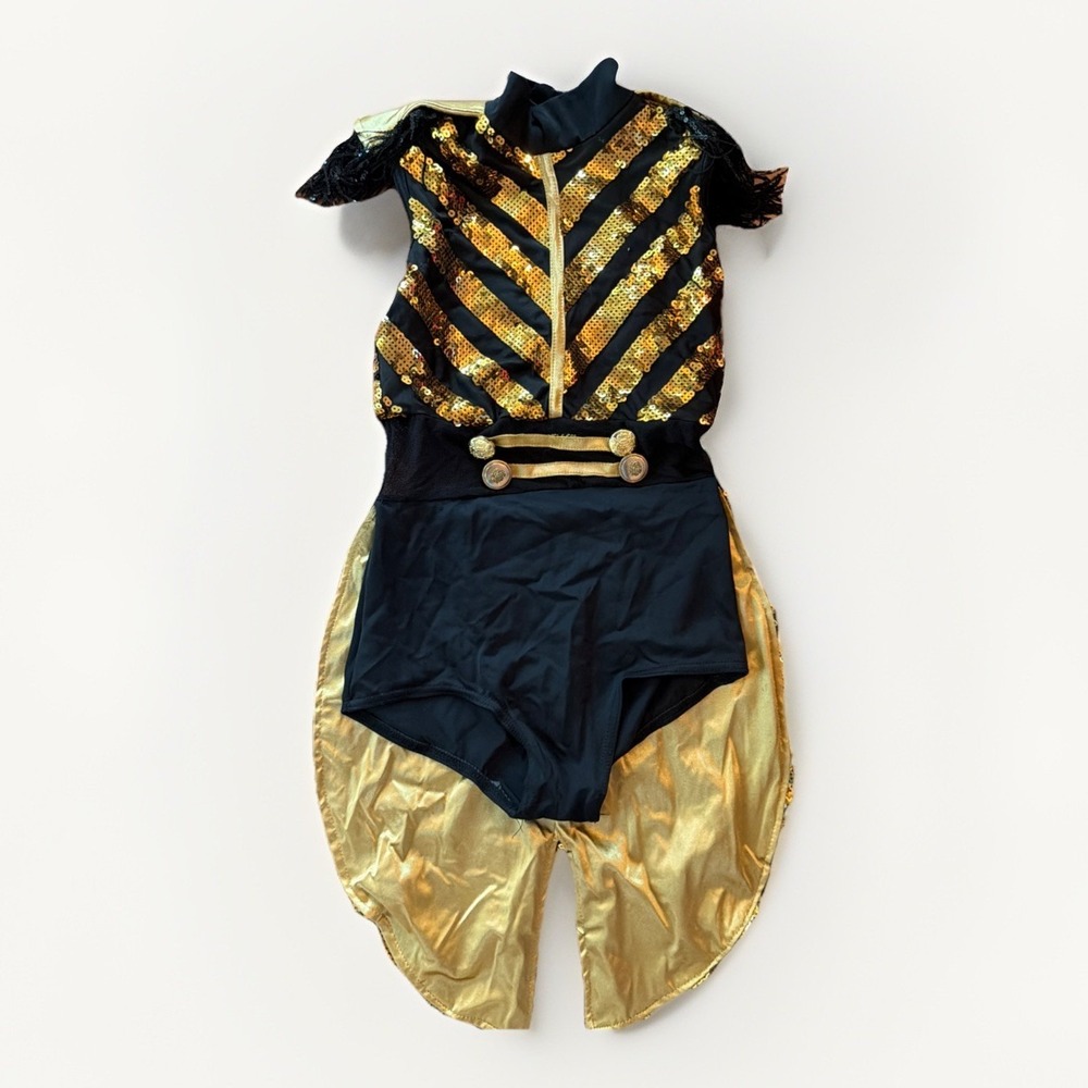 Weissman Black And Gold Showgirl Costume Size IC Intermediate Child Sequin